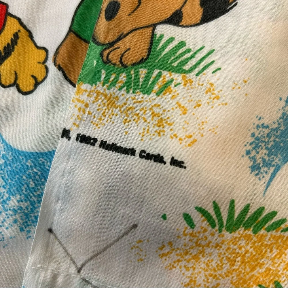 Vintage 1982 SHIRT TALES Cartoon Hallmark Cards Twin Flat Bed Sheet Fabric Craft